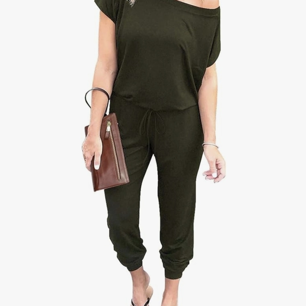 Casual Olive Green Drawstring Jumpsuit for Women